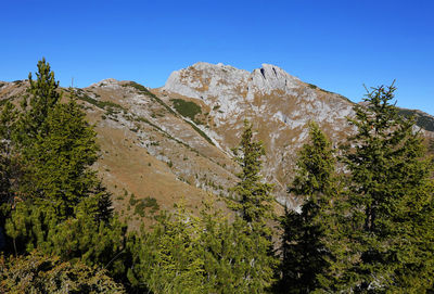 Low angle view of mountain against clear sky