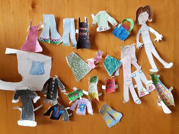 High angle view of toys on table