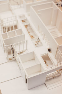 High angle view of piano keys on table