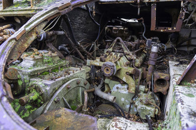 High angle view of old machine part