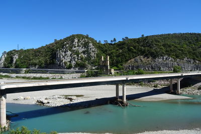 Scenic view of river against clear blue sky