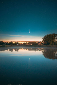 Scenic view of lake against sky at night