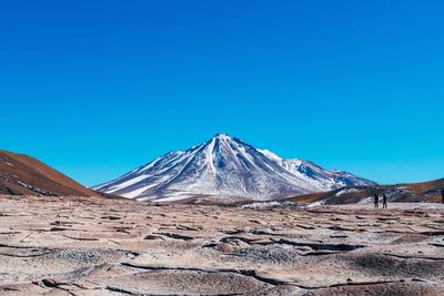 Scenic view of mountains against clear blue sky