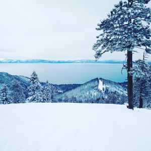 Scenic view of sea against sky during winter