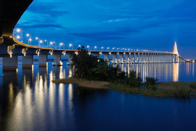 Bridge over river against cloudy sky