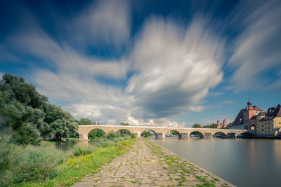 Bridge over river against sky