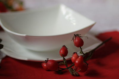 Close-up of red berries on table
