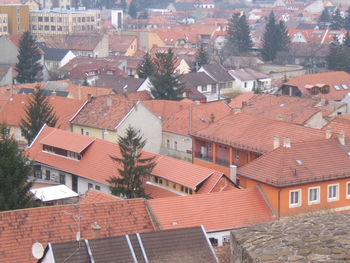 High angle view of buildings in town