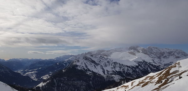 Scenic view of snowcapped mountains against sky