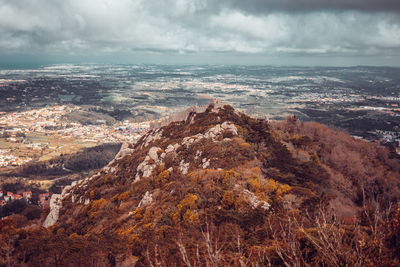 Aerial view of landscape against cloudy sky