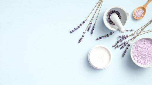 High angle view of candles on table