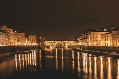 Reflection of buildings in city at night