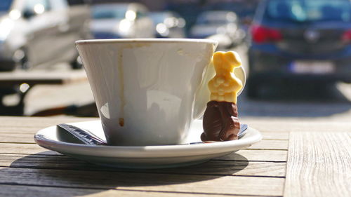 Close-up of coffee served on table