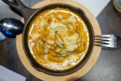 High angle view of food on table