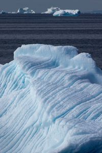 Glacier in sea against sky during winter