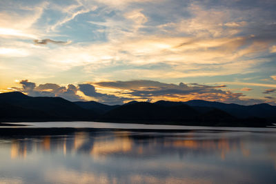 Scenic view of lake against sky during sunset