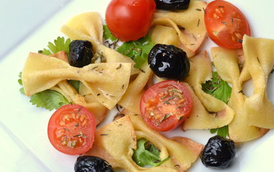 High angle view of fruits in plate