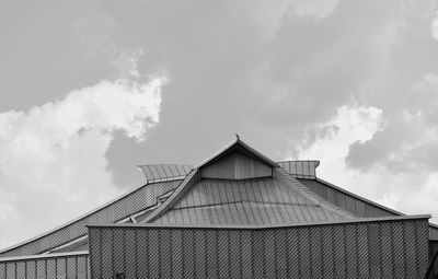 Low angle view of house roof against sky