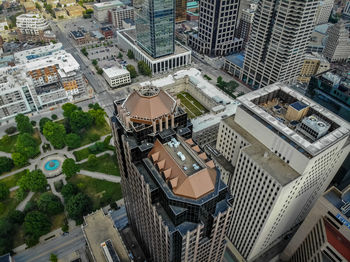 High angle view of buildings in city