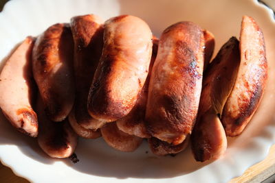 High angle view of meat in plate