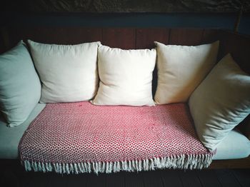 High angle view of sofa in bed