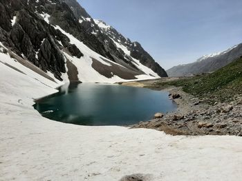 Scenic view of snowcapped mountains against sky