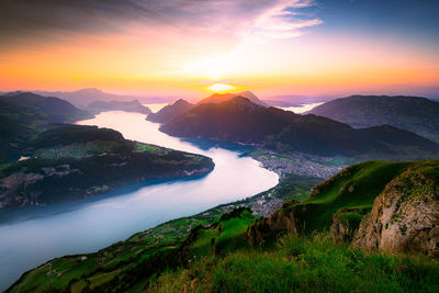 Scenic view of sea against sky during sunset