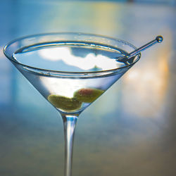 Close-up of beer glass on table