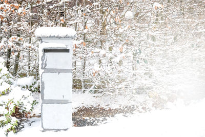 High angle view of snow covered field