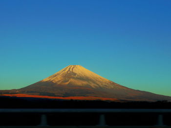 Scenic view of mt fuji against clear blue sky