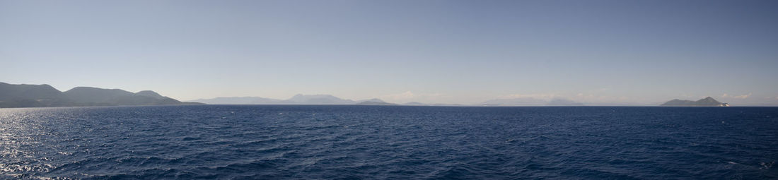 Scenic view of sea against clear blue sky