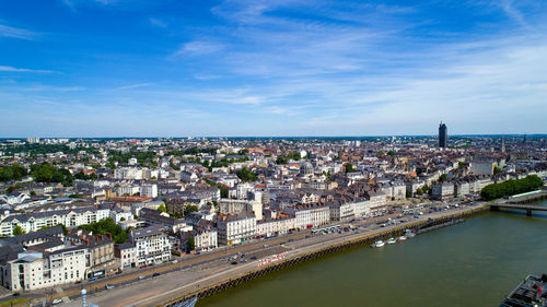 High angle view of cityscape against sky