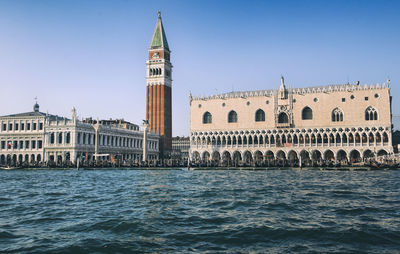 View of buildings against clear sky