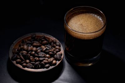 High angle view of coffee beans on table