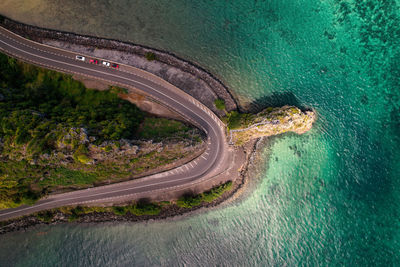 High angle view of road by sea. aerial views of the maconde viewpoint