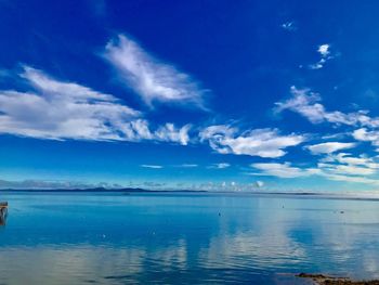 Scenic view of sea against blue sky