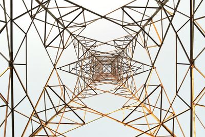 Low angle view of electricity pylon against sky