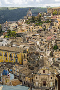 High angle view of townscape against sky, modica