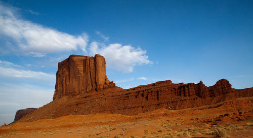 Rock formations on mountain against cloudy sky