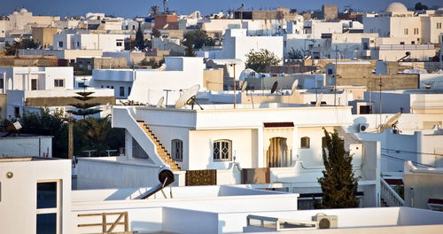 High angle view of buildings in town