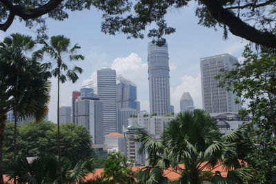 Trees and buildings against sky