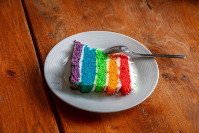 High angle view of dessert in plate on table