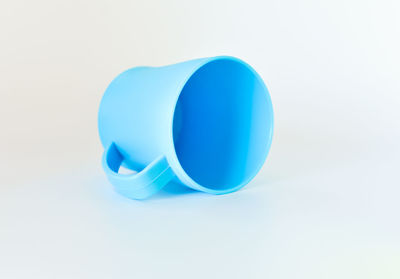 High angle view of blue plastic against white background