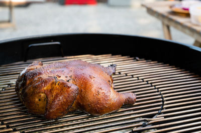 Close-up of meat on barbecue grill