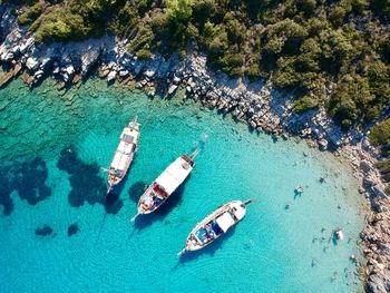 High angle view of boats in sea