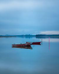 Boat on lake against sky