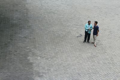 High angle view of woman on road