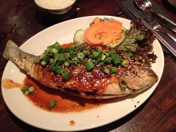 Close-up of food served in plate