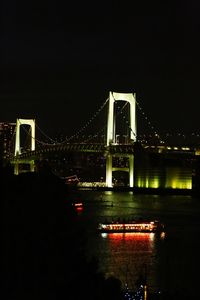 Bridge over river in city at night