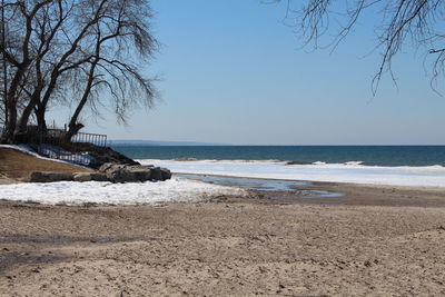 Scenic view of sea against clear sky